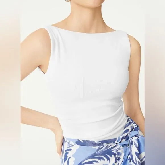 NWT OGL Elastic Open Back Brami Tank Classic White Boatneck Tank Top Size XS - Picture 1 of 11